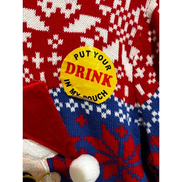 New‎ Holiday Time Ugly Christmas Sweater Santa & Drink Pouch Sz XL Nordic Glam - Picture 3 of 10